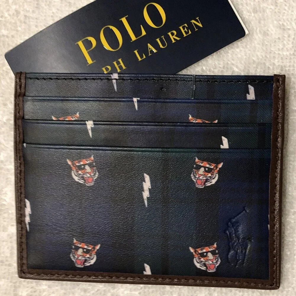 Polo Ralph Lauren Tiger Tartan Plaid Leather Slim Card Case